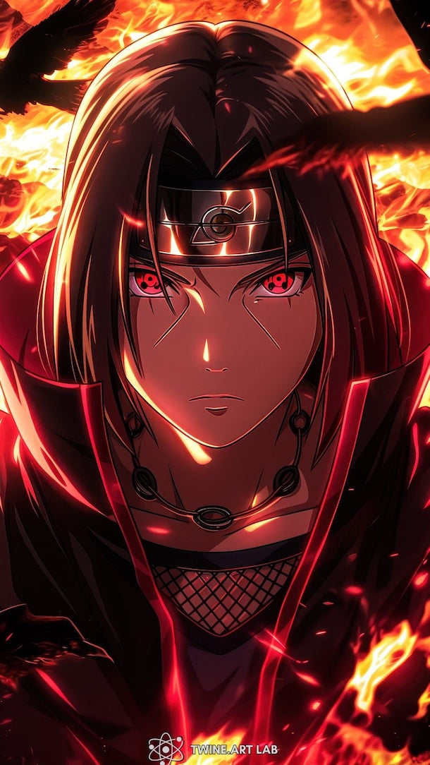 Itachi Uchiha Rostro Fondo Fuego de Naruto