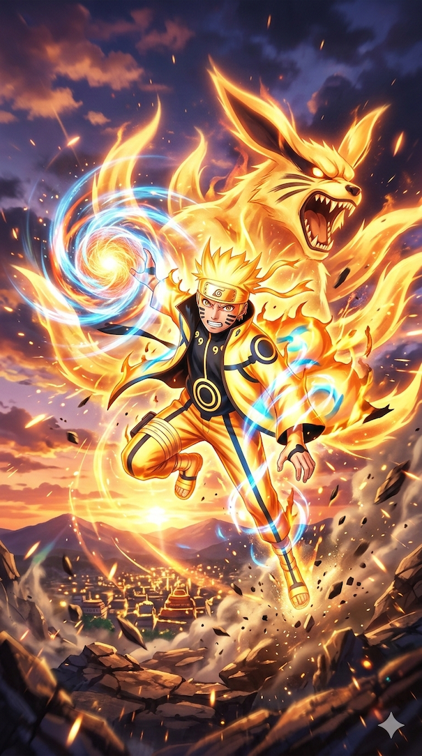 Naruto con Kurama Rasengan Modo Sabio de los seis caminos de Naruto