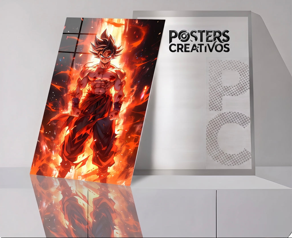 Poster Creativo Metalico de Goku Aura Roja