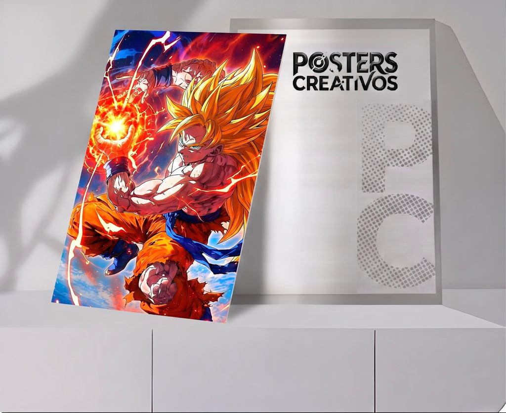 Poster Creativo Metalico de Goku Super Saiyayin 3 Bola de Poder