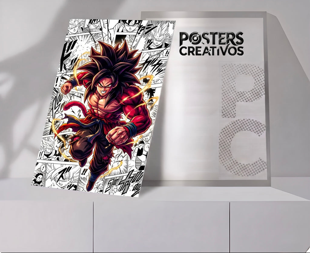 Poster Creativo Metalico de Goku Super Saiyayin 4 en Historieta