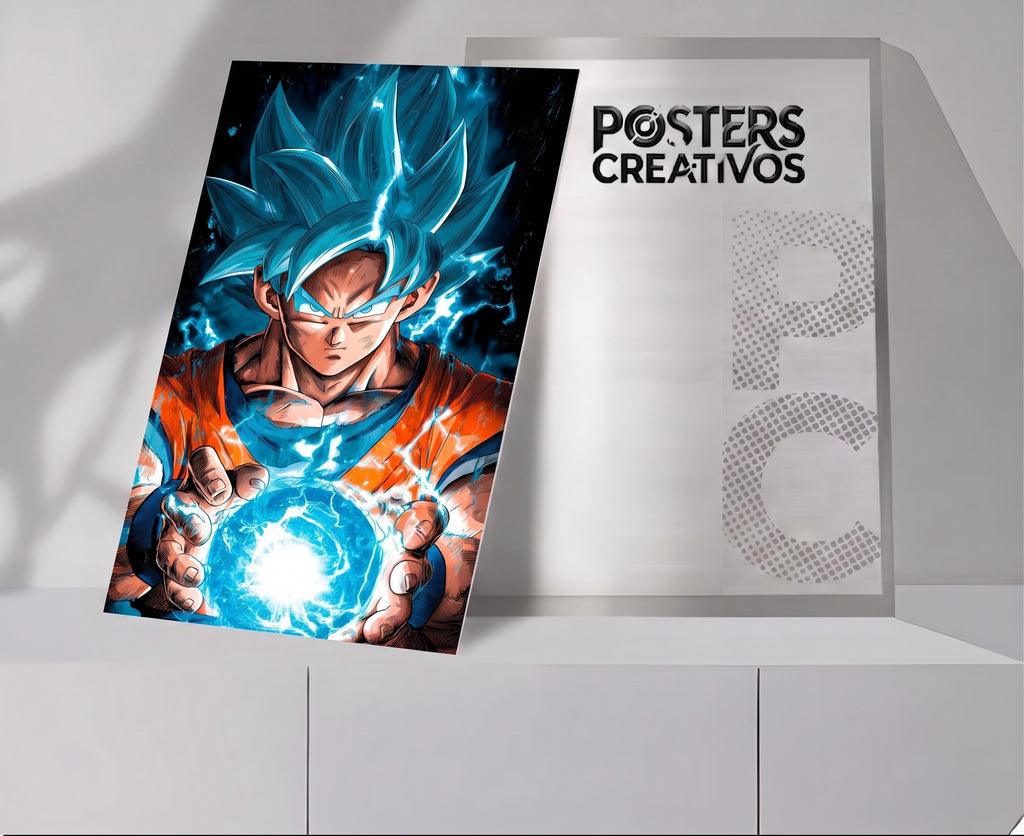 Poster Creativo Metalico de Goku Super Saiyayin Blue Kamehameha