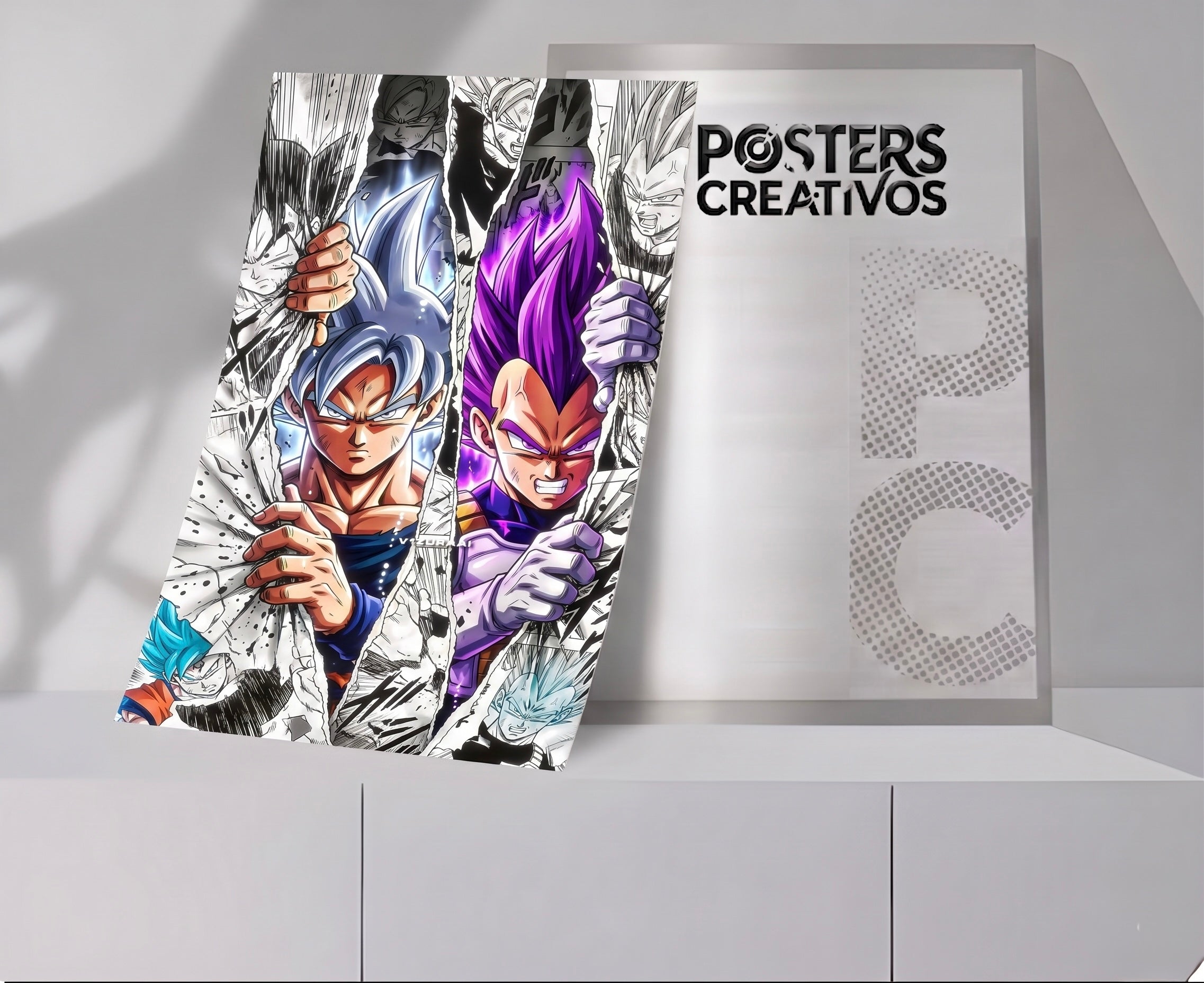Poster Creativo Metalico de Goku Super Saiyayin Blue y Vegeta Super Saiyayin Blue Historieta