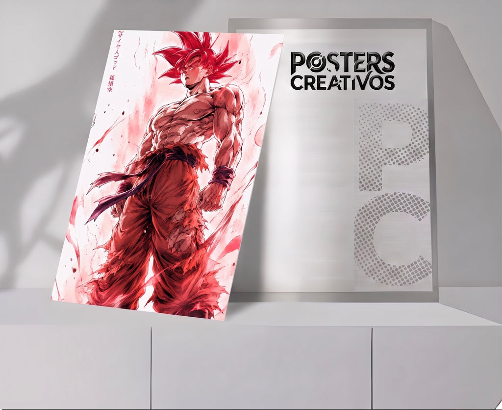 Poster Creativo Metalico de Goku Super Saiyayin dios Rojo