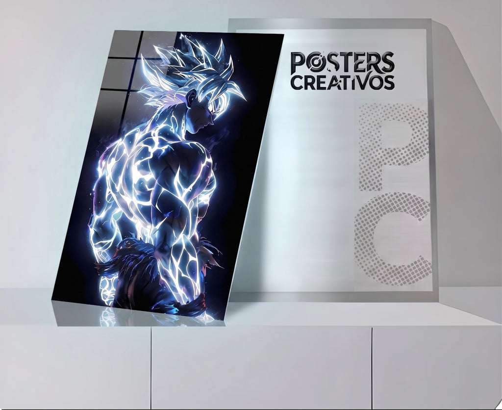 Poster Creativo Metalico de Goku Ultra Instinto Aura en lo Oscuro