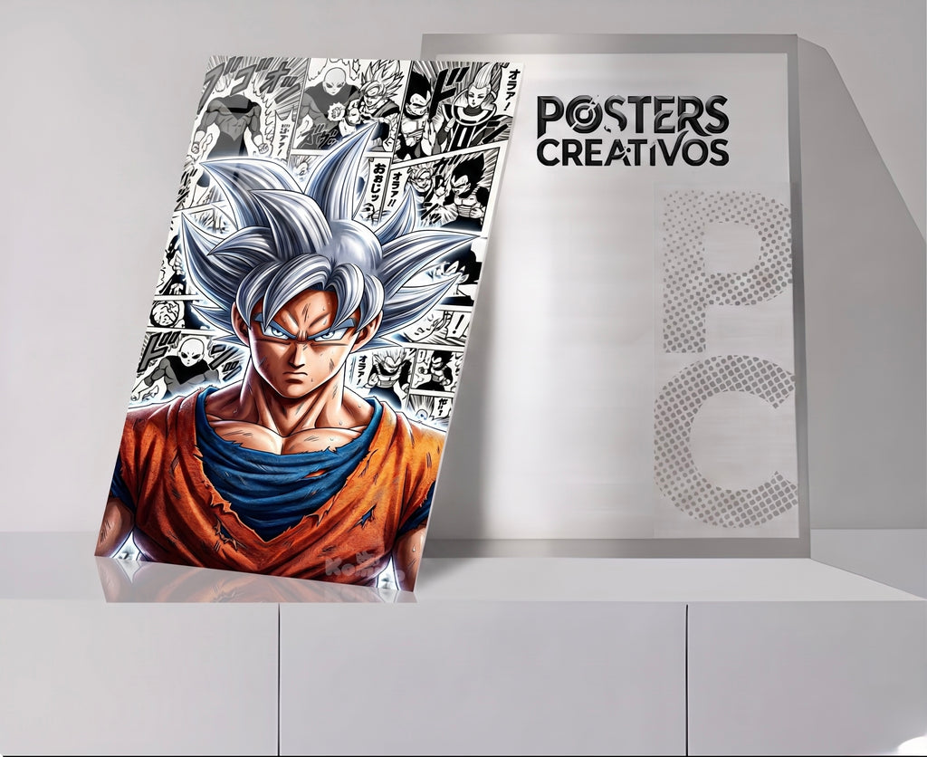 Poster Creativo Metalico de Goku Ultra Instinto Historieta Medio Cuerpo