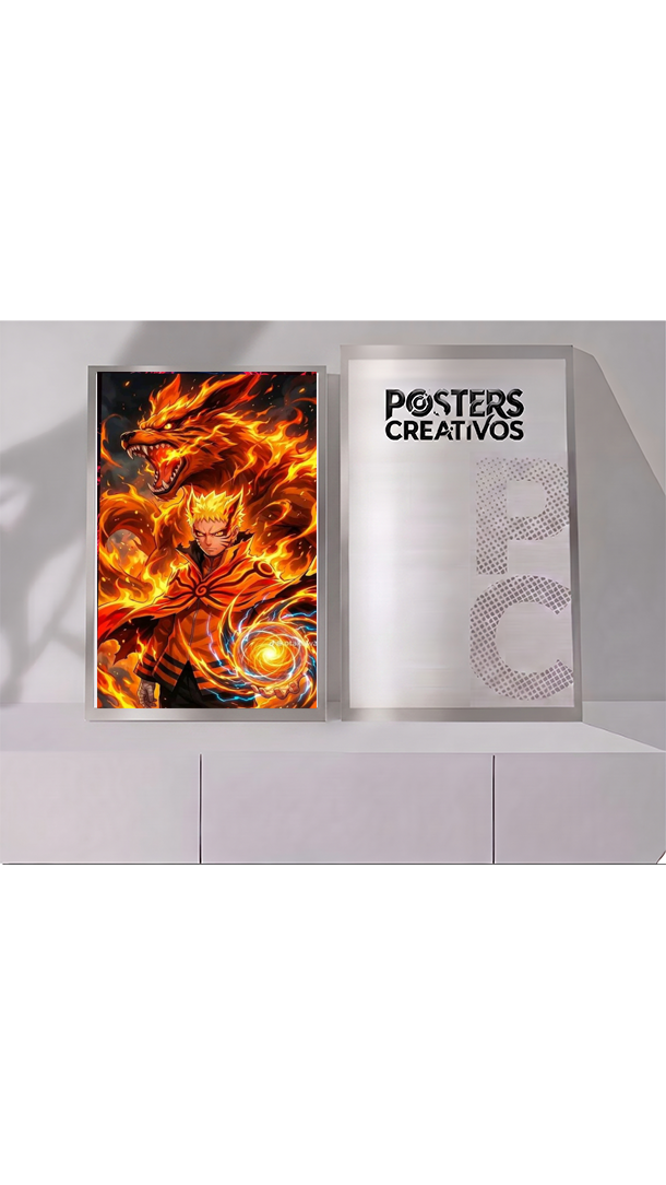 Poster Creativo Metalico de Naruto Modo Bairon Y Kurama Rasengan de Naruto