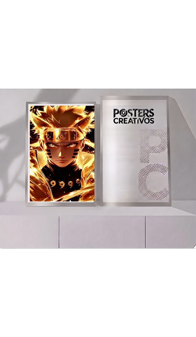 Poster Creativo Metalico de Naruto Modo Sabio de los seis caminos dorado fondo negro de Naruto