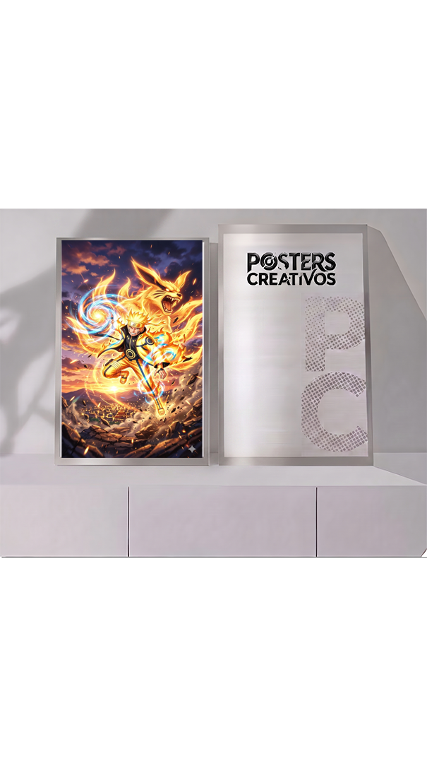 Poster Creativo Metalico de Naruto con Kurama Rasengan Modo Sabio de los seis caminos de Naruto
