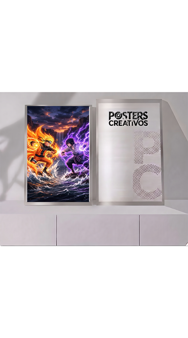 Poster Creativo Metalico de Naruto contra Sazuke en Batalla de Naruto