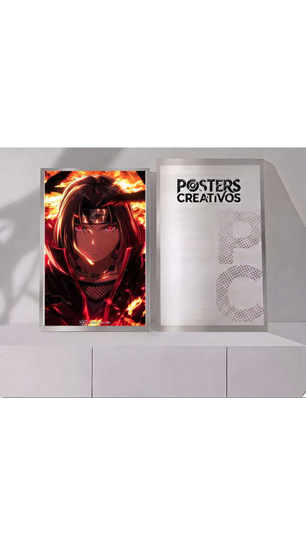 Poster Creativo Metalico de  Rostro Fondo Fuego de Naruto