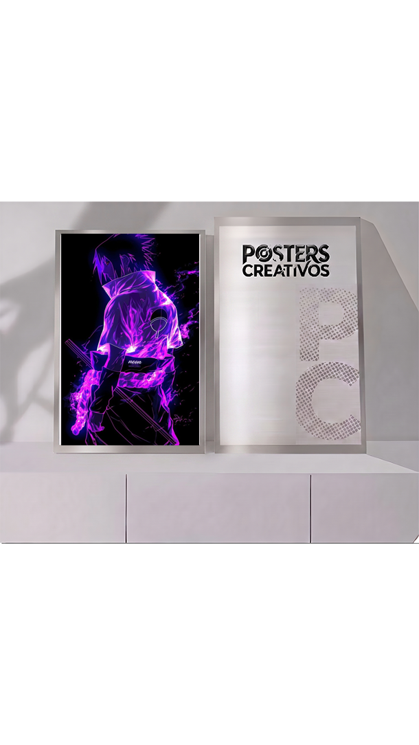Poster Creativo Metalico de Sazuke Morado fondo Negro de Naruto