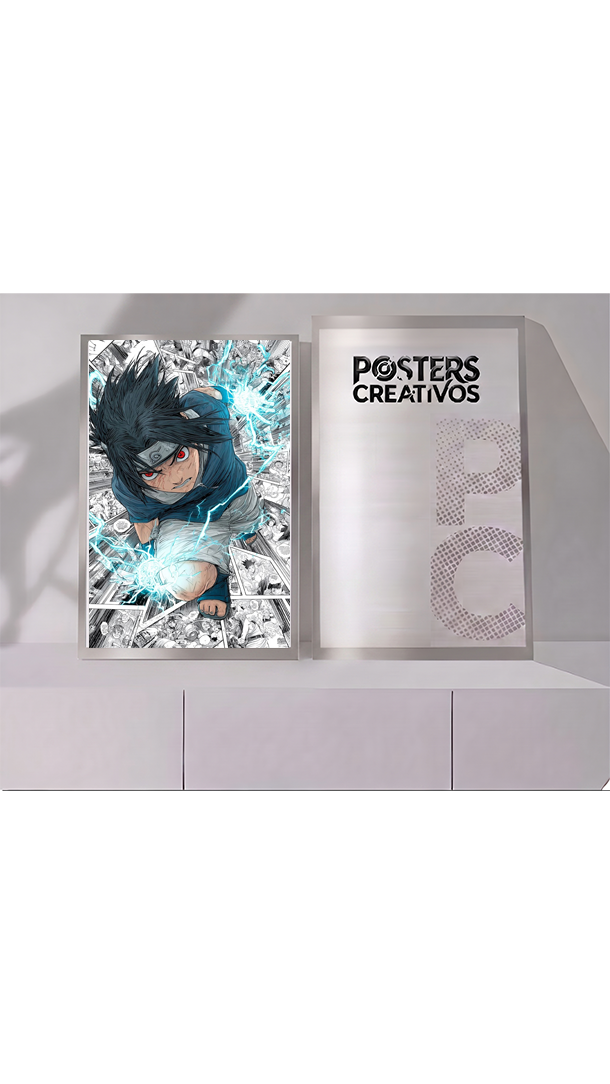 Poster Creativo Metalico de Sazuke de Niño con Chidori en ambas manos de Naruto en Historieta de Naruto