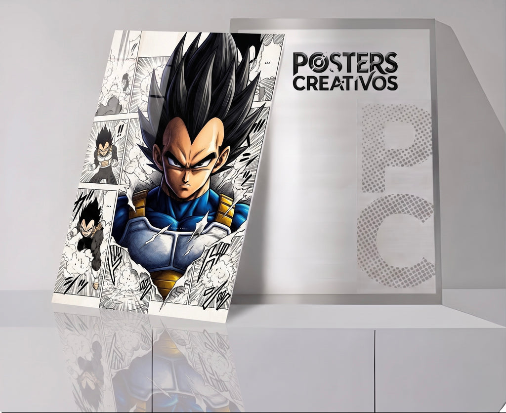 Poster Creativo Metalico de Vegeta Sobresaliendo de Historieta