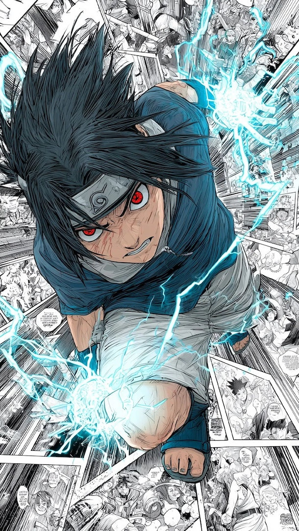 Sazuke de Niño con Chidori en ambas manos de Naruto en Historieta de Naruto
